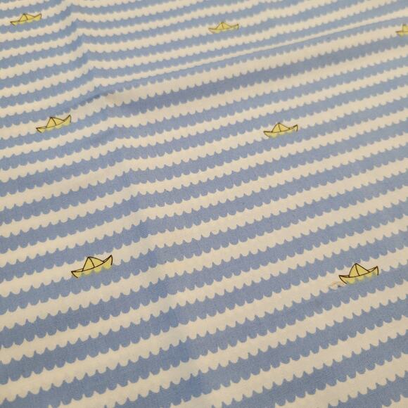 Lisette Boats Fabric 2011 Fabric Traditions 29x44 Blue Waves Yellow Paper Ships - Picture 4 of 9
